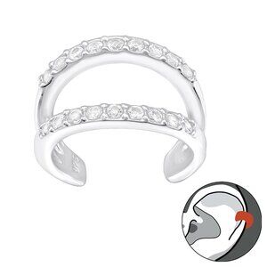 Sterling Silver Double CZ Line Ear Cuff – No Piercing Stacked Sparkle​